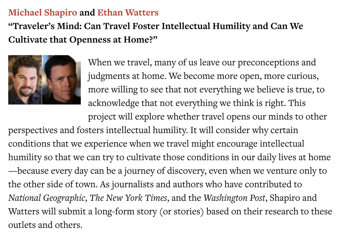 ethanwatters1's tweet image. Michael Shapiro and I got a grant from the Greater Good Science Center to explore intellectual humility as it relates to travel. Send any suggestions for interviewees. ggsc.berkeley.edu/who_we_are/new…