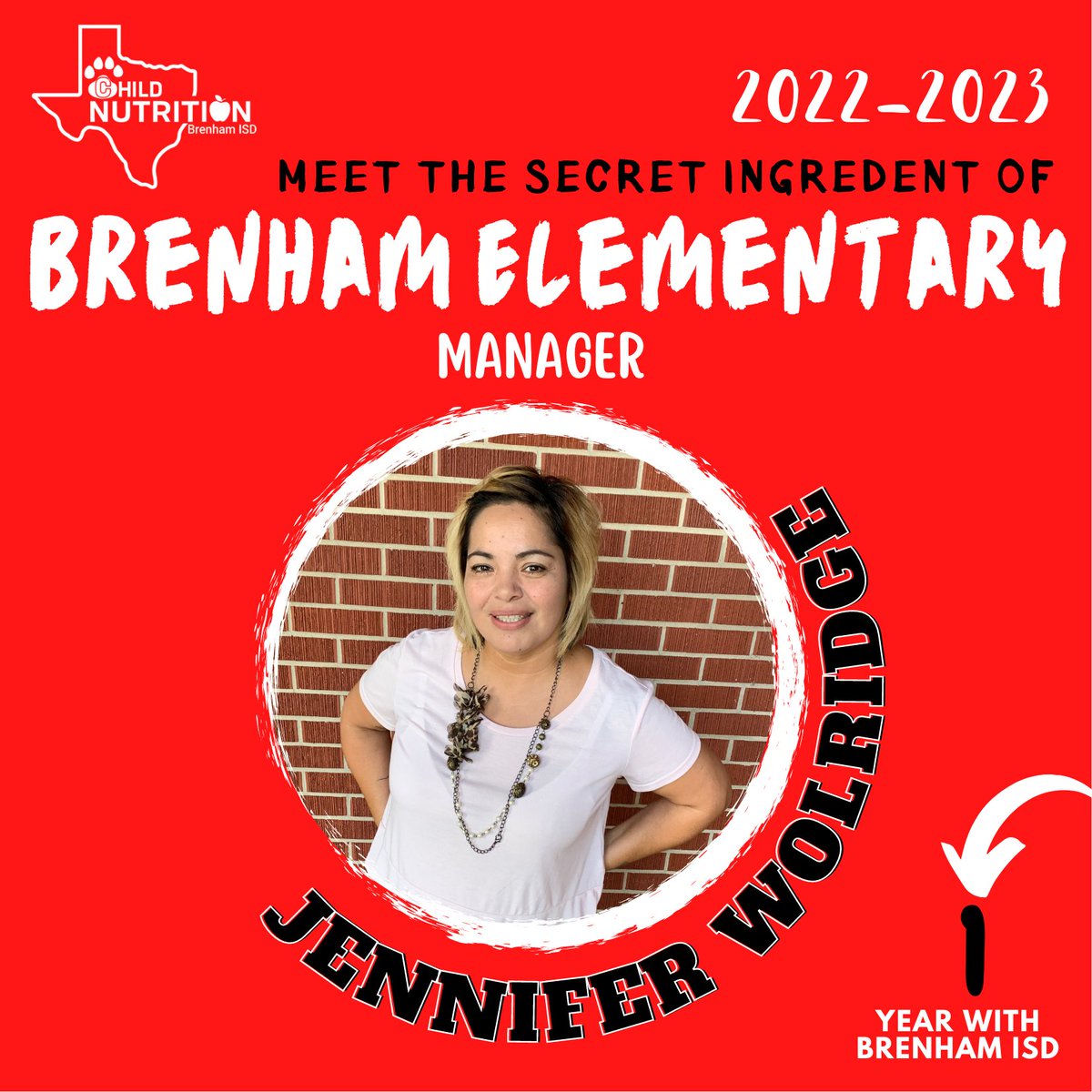 This new secret ingredient is coming to us with some fun ideas and inspiration. We are happy to introduce Jennifer Wolridge as the new manager at @BrenhamElem! 💚 @BrenhamISD