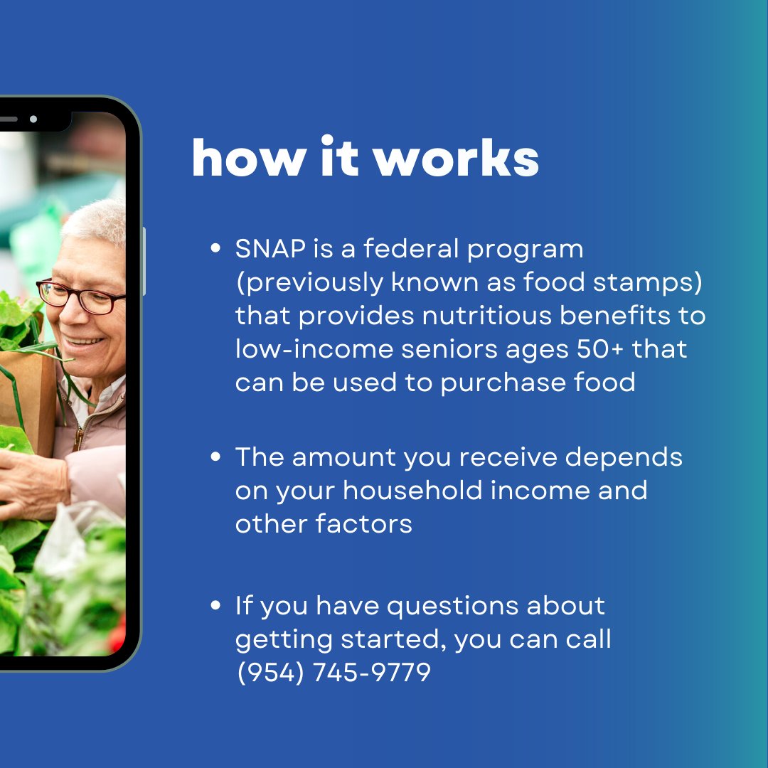 AAgencyonaging's tweet image. Are you a #BrowardCounty senior 50+ looking for food assistance?
🛒 Swipe through to see how our #SNAPProgram works and give us a call to get started (954) 745-9779