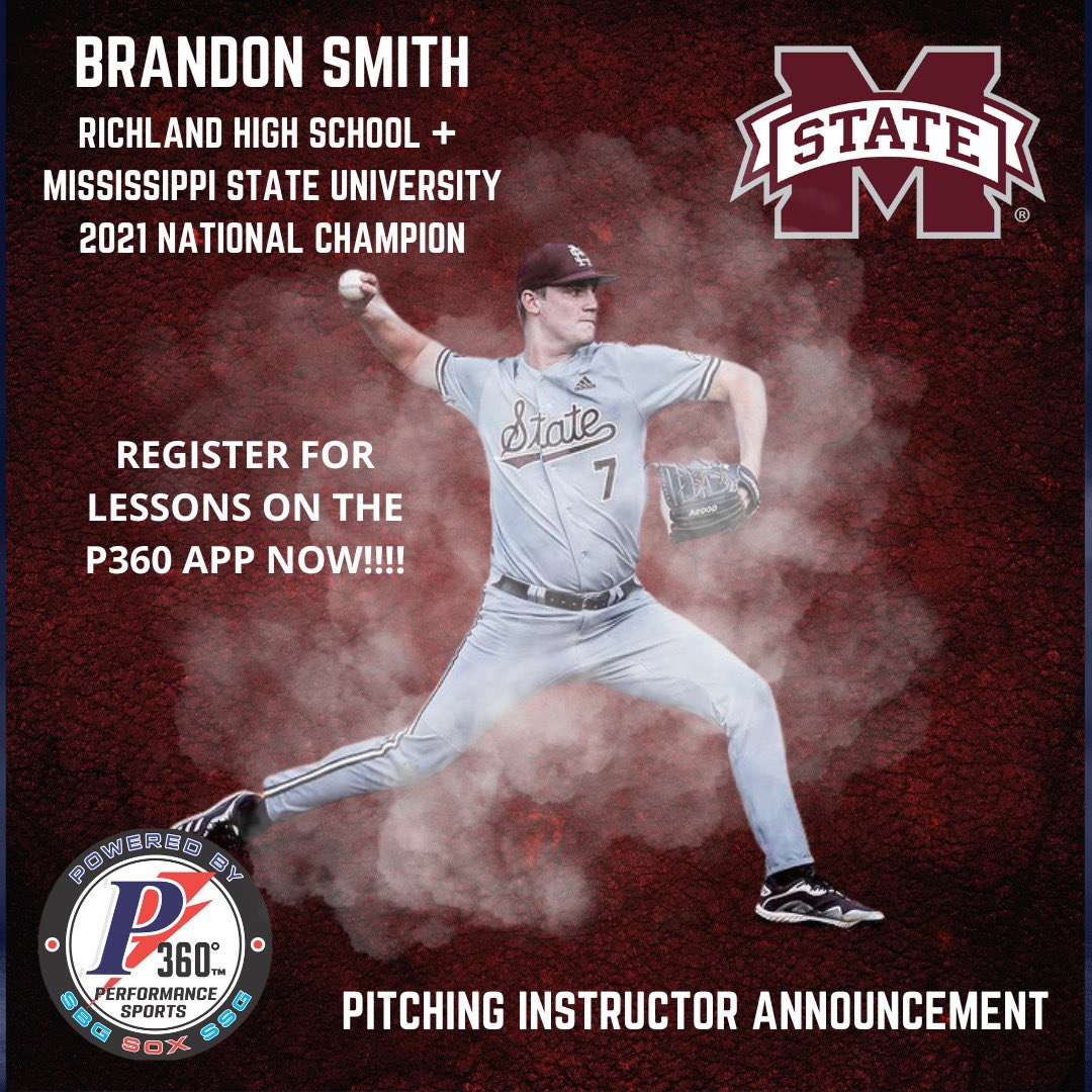 🚨 New Instructor 🚨 

➡️P360 Jackson is excited to announce the addition of former <a href="/HailStateBB/">Mississippi State Baseball</a> National Champion and RHP Brandon Smith to the training staff!! 🔥 🔥 <a href="/_bsmith1_/">Brandon Smith</a> 

Brandon is NOW available for individual instruction. Visit the P360 app to sign up/register!!