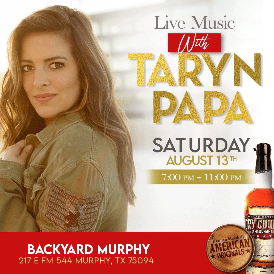 TarynPapa's tweet photo. Wylie, TX! I am so excited to come back! Join me for an acoustic performance at BackYard Murphy!
PLEASE DRINK RESPONSIBLY. 🥃
#hermanmarshalltexaswhiskey #hermanmarshall #godblesstexas #texas #texascountry #whiskey https://t.co/XYScDZ9abF