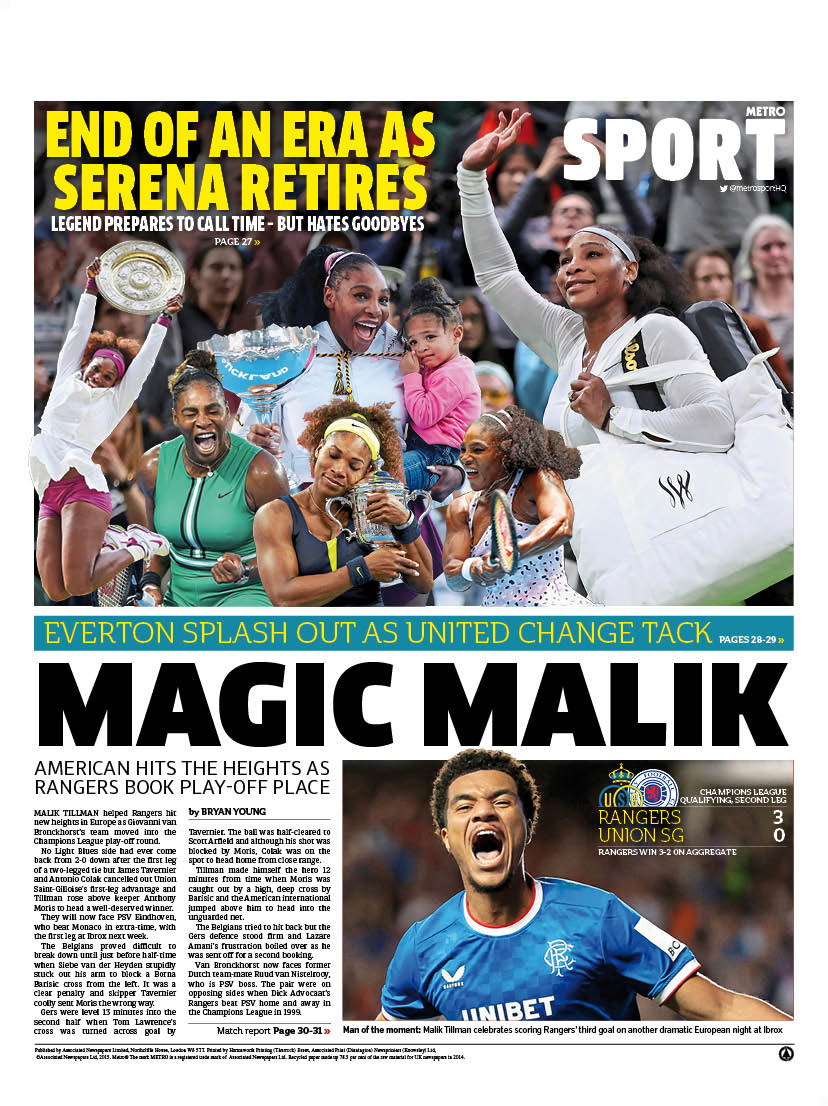 MetroScotSport's tweet photo. Wednsday's back page: MAGIC MALIK

#scotpapers #RangersFC https://t.co/a66vSxts8t