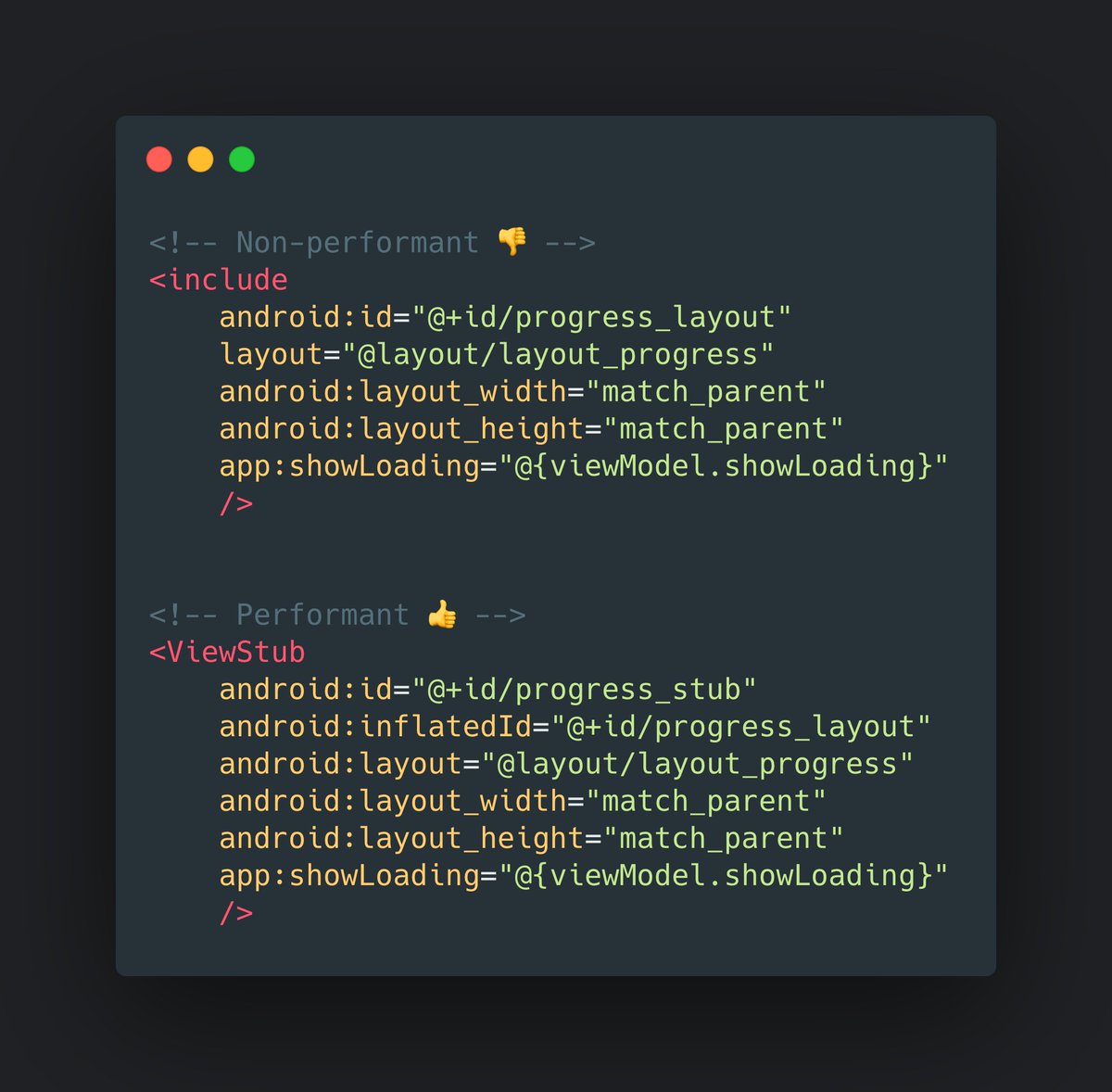 waseefakhtar's tweet image. Android Tip:

Use ViewStub for views that you want to lazily inflate at runtime.

This reduces memory usage and speeds up the rendering of the layout. 🙌

#AndroidDev #Android #AndroidTip #100DaysOfCode