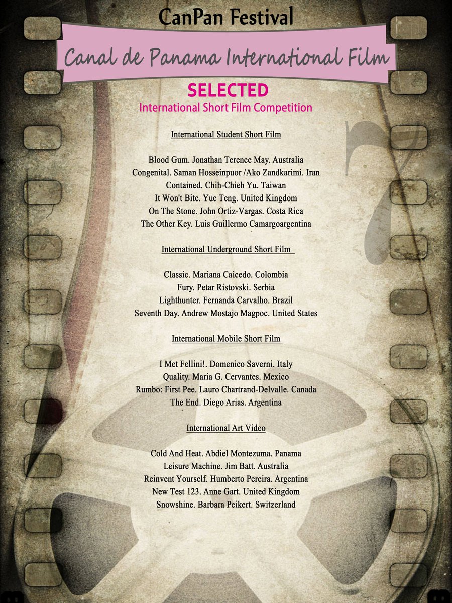 canpanfest's tweet photo. 7° Canal de Panama International Film Festival
International Competition Of Short Films
These are the nominees:

https://t.co/oBeUSrXPfc https://t.co/76HuAOyoB4