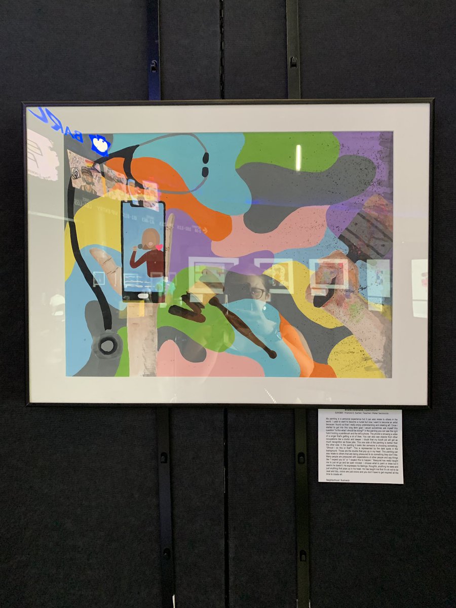 StephaniePlachy's tweet photo. Blown away once again this year by our students’ incredible artwork @psis384k displayed at @barclayscenter #TheBasquiatProject They focused on community issues and identity inspired by Basquiat. https://t.co/KvAGk6dl59