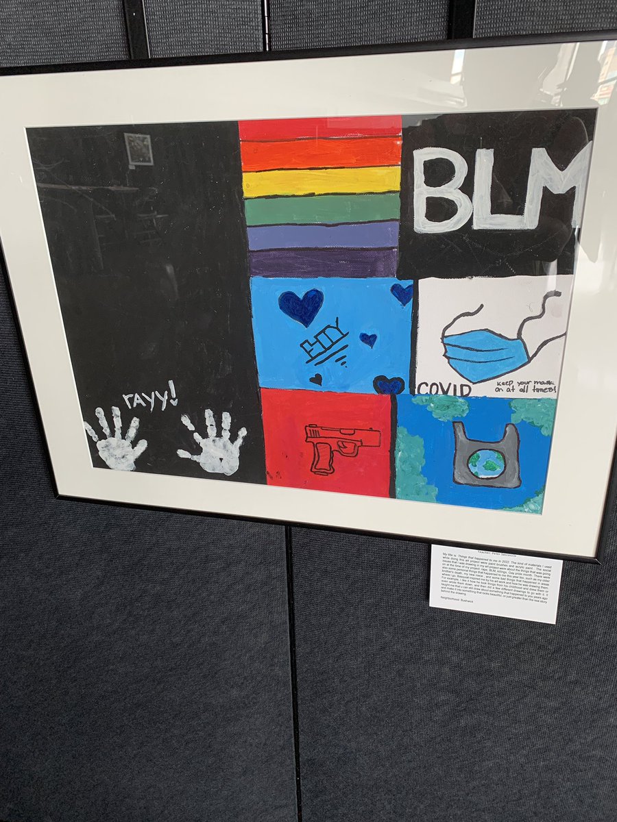StephaniePlachy's tweet photo. Blown away once again this year by our students’ incredible artwork @psis384k displayed at @barclayscenter #TheBasquiatProject They focused on community issues and identity inspired by Basquiat. https://t.co/KvAGk6dl59