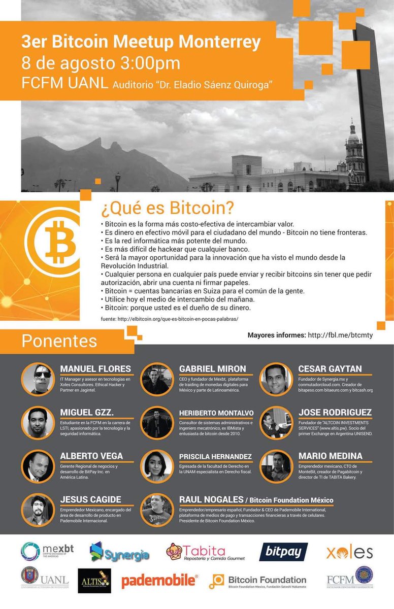 2014 participe en los primeros eventos de #Bitcoin en #Monterrey #NuevoLeon 🦁en <a href="/uanl/">UANL</a> <a href="/TecdeMonterrey/">Tecnológico de Monterrey</a> <a href="/TECcampusMTY/">TEC Campus Monterrey</a> y universidades
Ahora 5-7 Octubre 2022 realizaremos mayor evento de comunidades y talento de #Bitcoin #blockchain #DeFi #NFTs #metaverse 🇲🇽 blockchain-land.io
