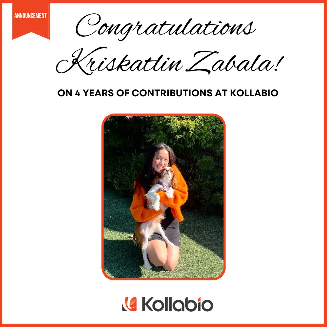 kollabio's tweet photo. Congratulations to our Consultant, Kriskatlin Zabala, for 4 years of contributions to our team. Thank you, KK, for all your contributions and here’s to all the productive years to come on team Kollabio.

#Kollabio #Kollaborator https://t.co/jKed40Vp1E