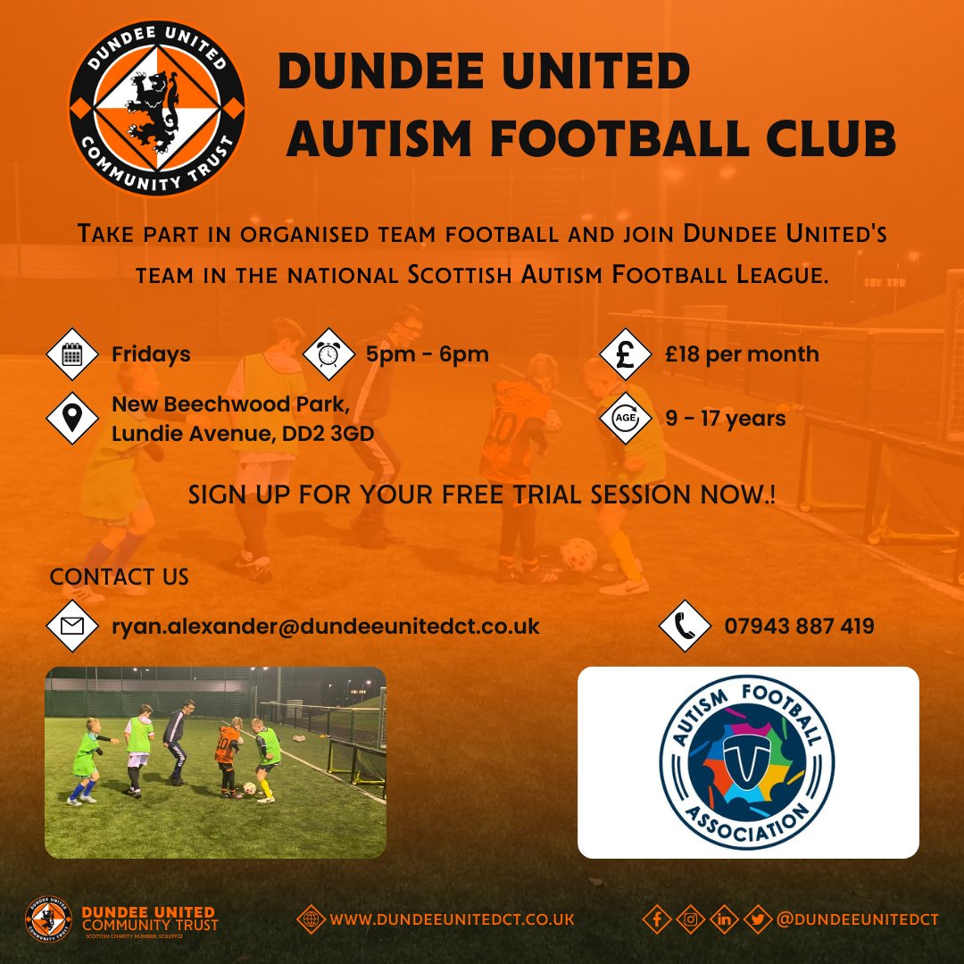 𝗗𝗨𝗡𝗗𝗘𝗘 𝗨𝗡𝗜𝗧𝗘𝗗 𝗔𝗨𝗧𝗜𝗦𝗠 𝗙𝗖 🧡🖤

Autism FC gives children and young people with ASD the chance to take part in a football team that will play in the national league.

Find out more info and sign up now at dundeeunitedct.class4kids.co.uk/info/329.

#SportForAll | <a href="/TeamUnitedSco/">Team United</a>