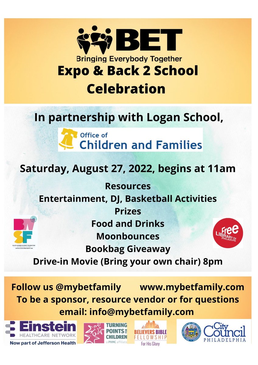 We are looking forward to the <a href="/MyBetFamily/">My Bet Family</a> Expo &amp; Back 2 School Celebration Saturday, August 27th. Please consider stopping by and checking out our table!