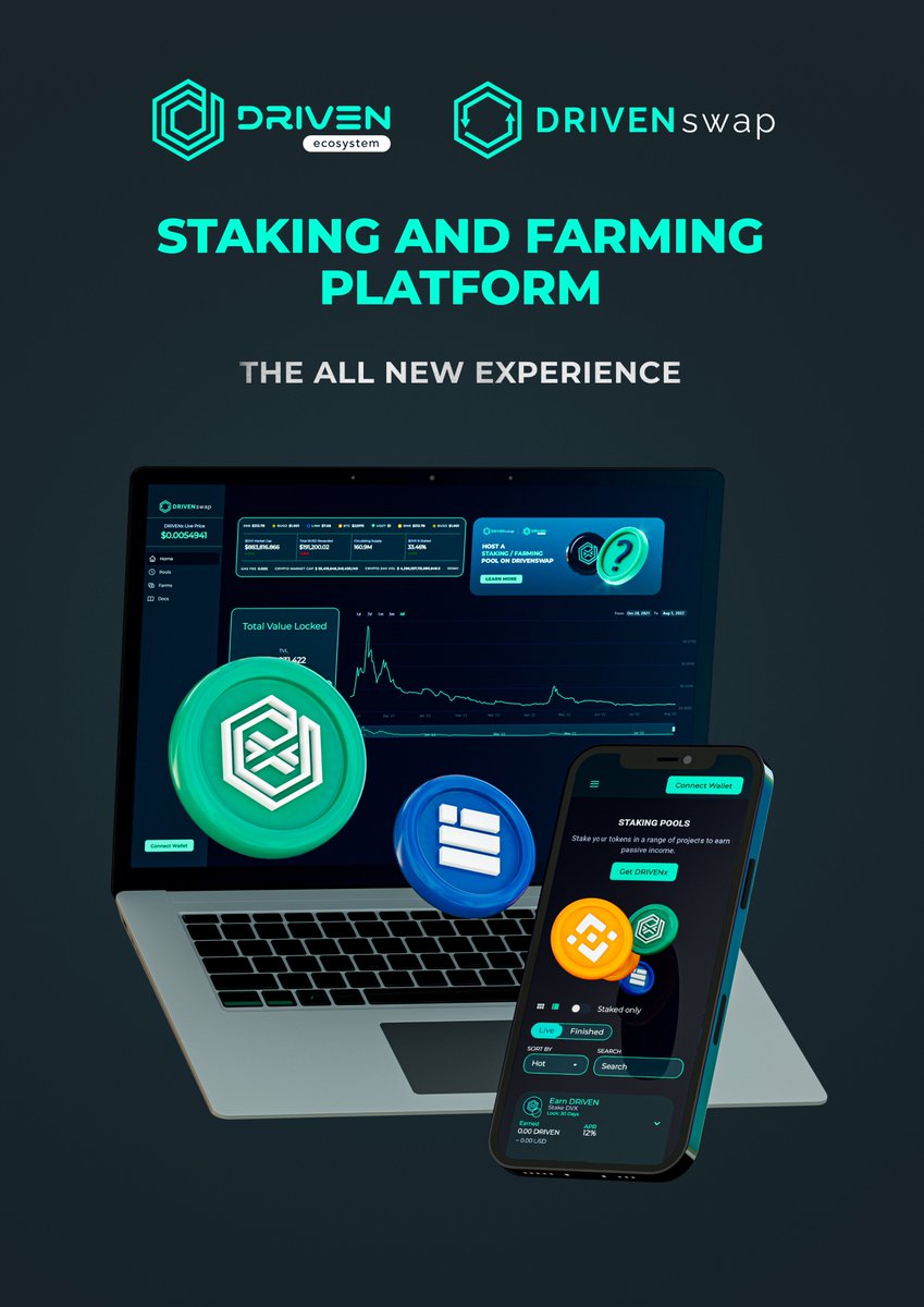 We are delighted to deliver a whole new experience for #DRIVENswap users, with the release of V2.0 🌟🔥

Check out our updated version of the platform and enjoy the new staking and farming functionalities, with more features to come in the near future! 🌾

driven-swap.com