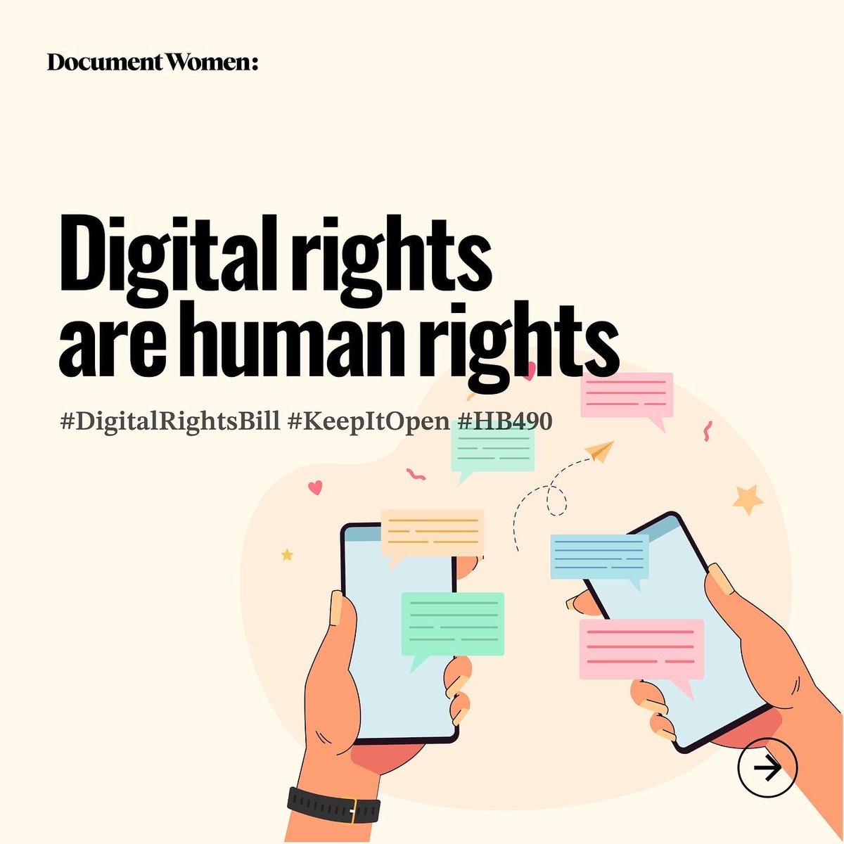 DocumentWomen's tweet photo. What are digital rights? We have the answers for you.
#KeepItOpen #DigitalRightsBill #HB490 #digital #digitalrights #digitalgendergap #digitalempowerment #digitalvoice #digitalinclusion #digitalgender #women #womenrights #womenempowerment https://t.co/8v4Kh9JqrI