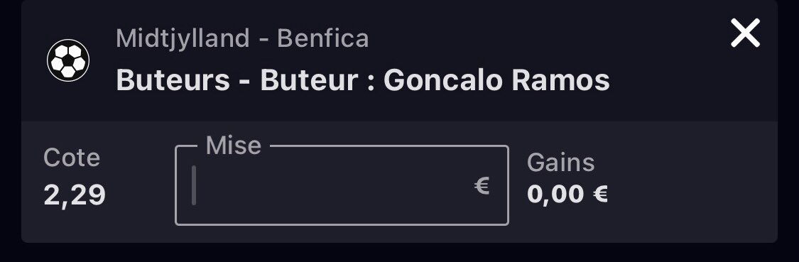 T3196Thomas's tweet photo. Midjylland VS Benfica 

Palier 2:

Gonçalo Ramos côte à 2,29 https://t.co/Ghf4lAkiHM