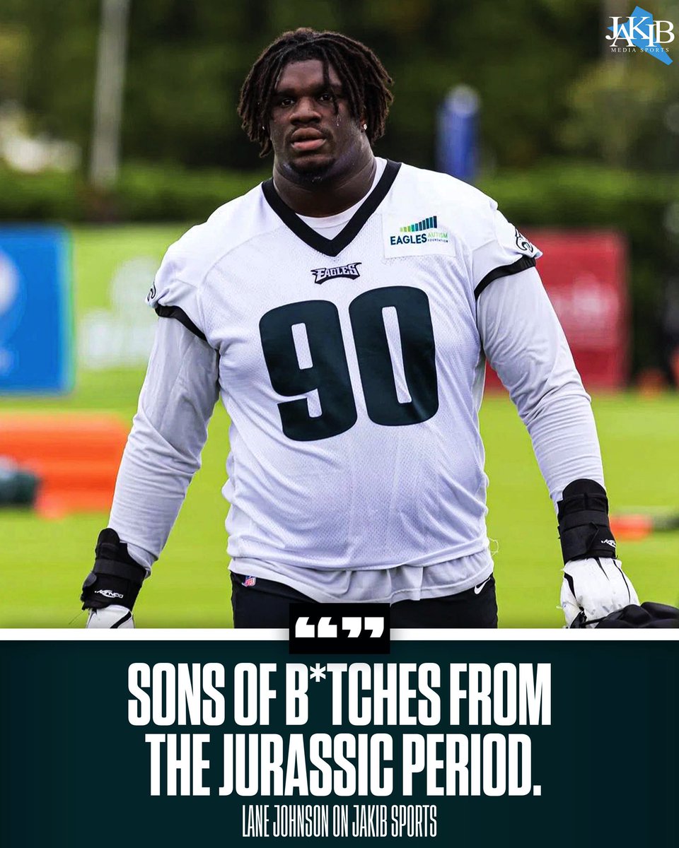 JAKIBSports's tweet photo. Lane Johnson on the size of Mailata, Dickerson, &amp; Davis. 😂

#FlyEaglesFly https://t.co/zLSR5WPEcS
