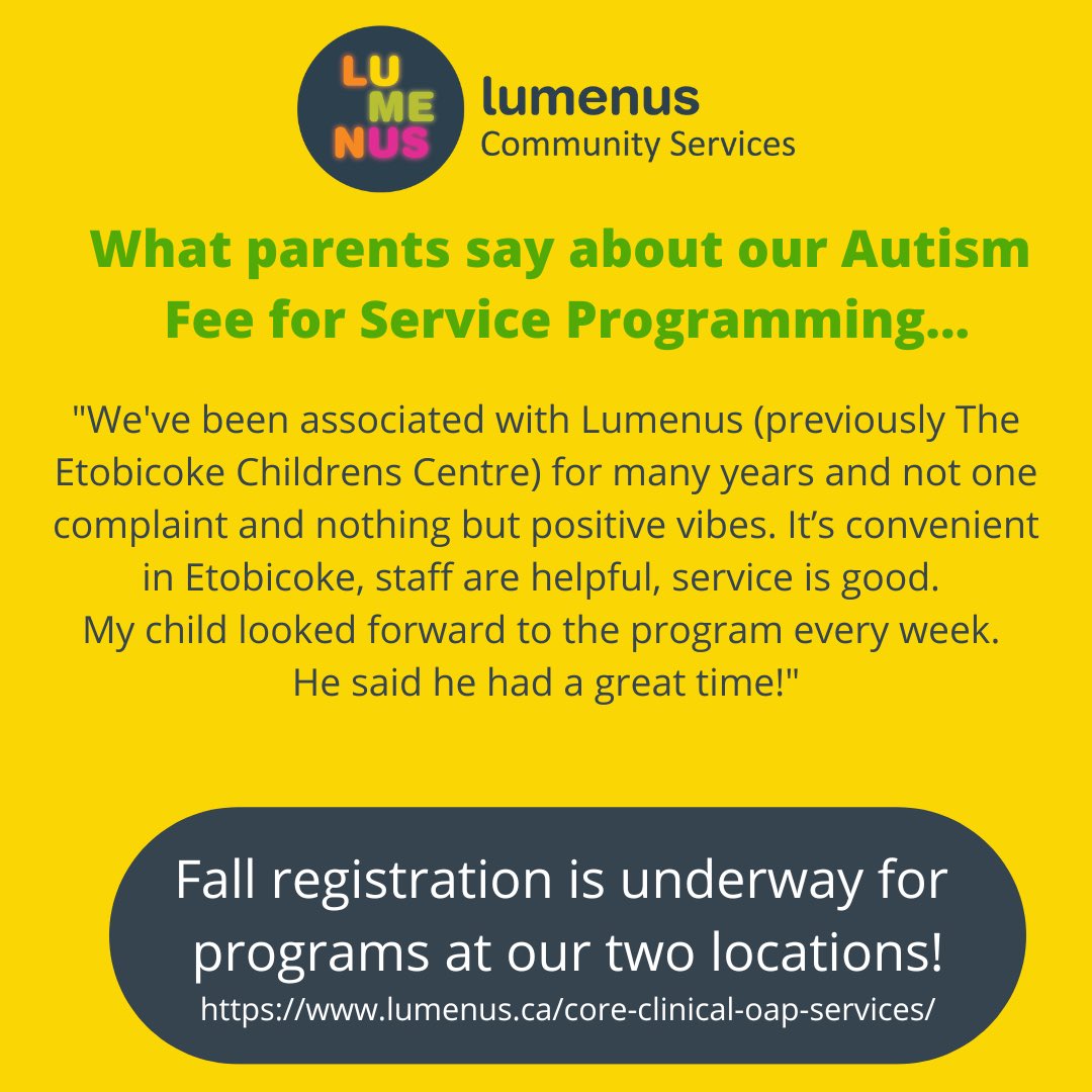 Fall program registration is open. Please help us spread the word in #Toronto! #torontoparents #lumenusffs #abaprograms #torontoautism #torontofamily
