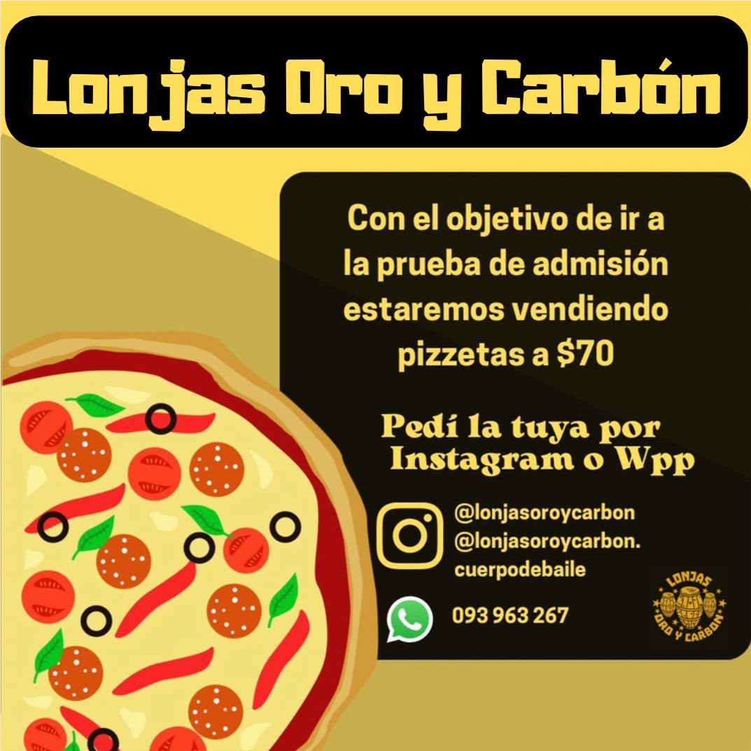 Lonjasorocarbon's tweet image. 🌙🌑⭐️ Movidito se vino agosto 🍕

Estamos vendiendo pizzetas a $70 por encargue, para generar ingresos y así explotar en la prueba de admisión 🔥

Pedinos la tuya a través de redes o al 093963267, y ayúdanos a difundir la movida. 

#peñarol #candombe #uruguay
