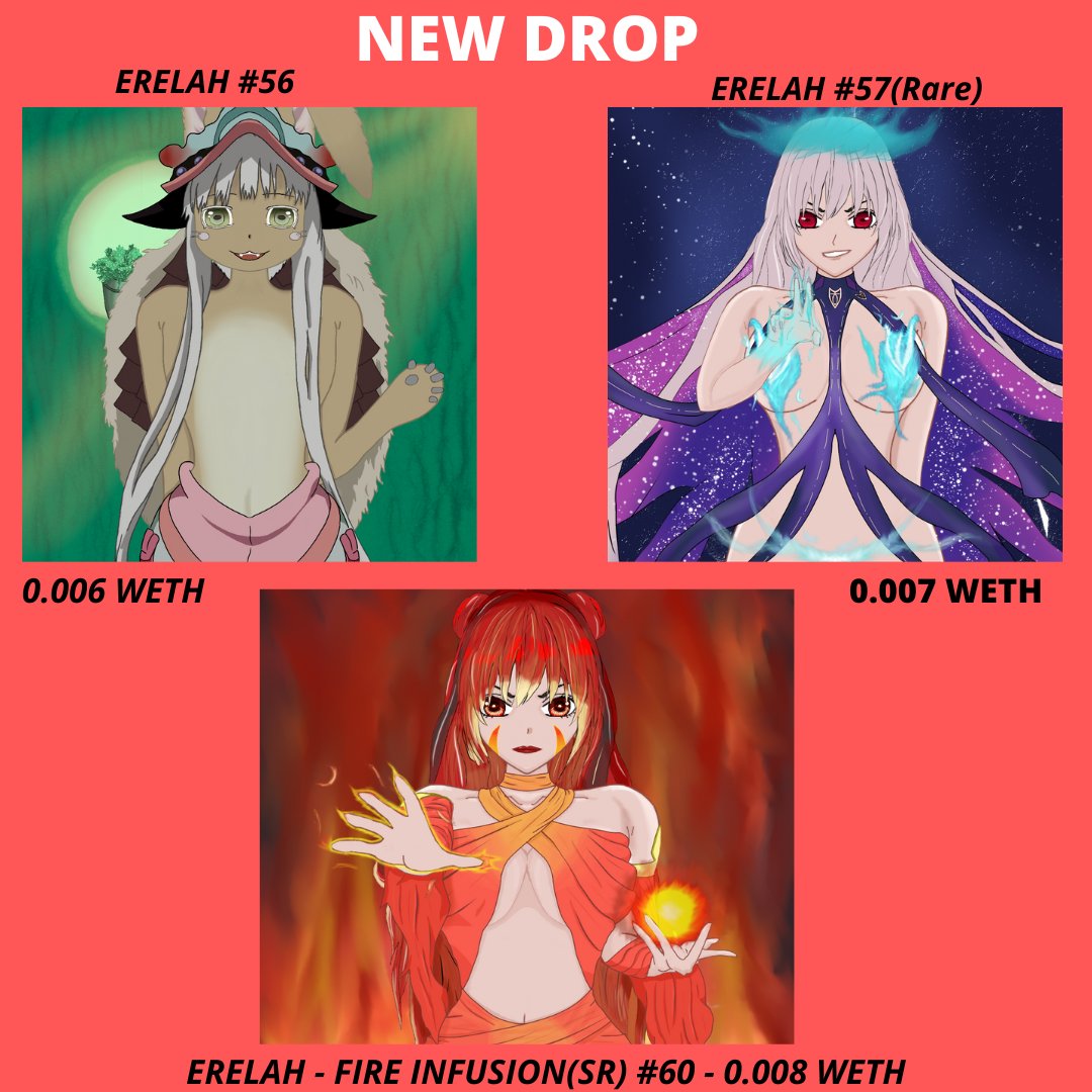 Surprise drop! 🎉

Three new Erelah are now live on <a href="/opensea/">OpenSea</a> !
3 different rarities and traits 🔥

With them we begin phase 2, in which new Waifu will be introduced

The owners of Erelah has access at exclusive aidrop and utilities ❤️

Link in first comment

#NFT #NFTCommunity
