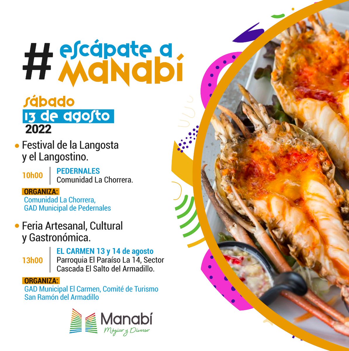 PrefecturManabi's tweet photo. ¡Se viene el feriado! 🌅🌊😎🏞️ #EscápateAManabí
Estos son los eventos para este feriado organizados por los distintos cantones y parroquias de nuestra provincia.
Conoce lo que tienen preparado para ti🙌
#Manabi #FeriadoEc #MagicoYDiverso
⬇️ https://t.co/OPt0lbAcIZ