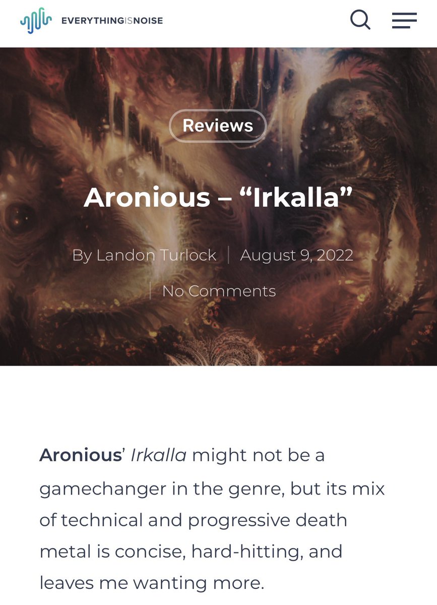 AroniousWI's tweet image. The first review of ‘Irkalla’ is in! Thanks to the folks over at @NoiseEverything for the kind words!

everythingisnoise.net/reviews/aronio…