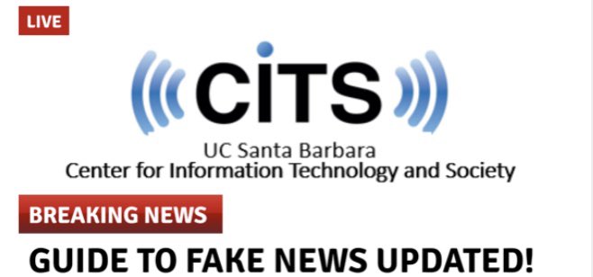 ucsbcits's tweet photo. @AniyiSunday Breaking news: A big 2022 update to A Citizen’s Guide to Fake News 2.0, https://t.co/qfRryTPkop, a public educational website, with fresh examples, new research, COVID disinformation, and more #fakenews materials for individuals, libraries, and courses. From @ucsbcits https://t.co/x2WlST1jU8