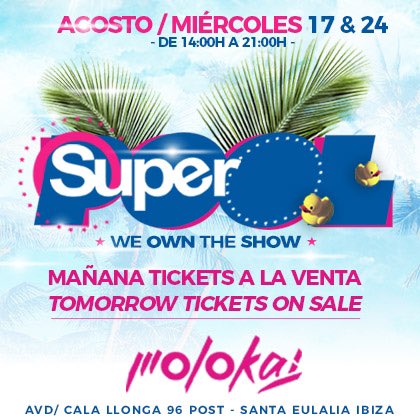 Atención chic@s... 
Mañana a las 13h anunciaremos los artistas y se pondrán a la venta los tickets para asistir a SuperPOOL by SuperMartXé, el aforo es limitado así que estad muy atentos 😉
#superpool #supermartxé #ibiza #molokayibiza