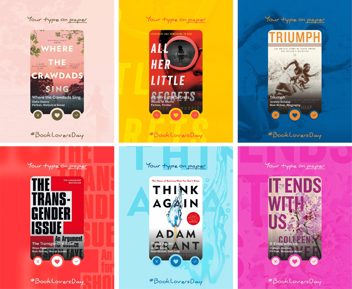 spin_brands's tweet photo. Am I your type on paper? Swipe right to find out ๐
Today's @OneMinuteBriefs: To Advertise your favorite #Books for #BookLoversDay
Wonderful submission by the amazing Lydia Khoo, turning different book genres into a dating app!
What's your type of paper?
#Spinbrands https://t.co/2OubvYq3pH