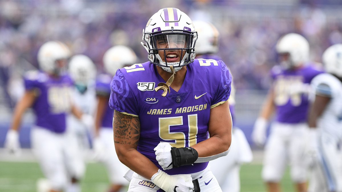 ● LB Spotlight ●

Mateo Jackson - JMU

• Jackson is a senior who I'm expecting to step up big this fall. In his career he has 57 Tackles, 5 Tackles for Loss, 1 Sack, 2 Pass Breakups and 2 Fumble Recoveries.
