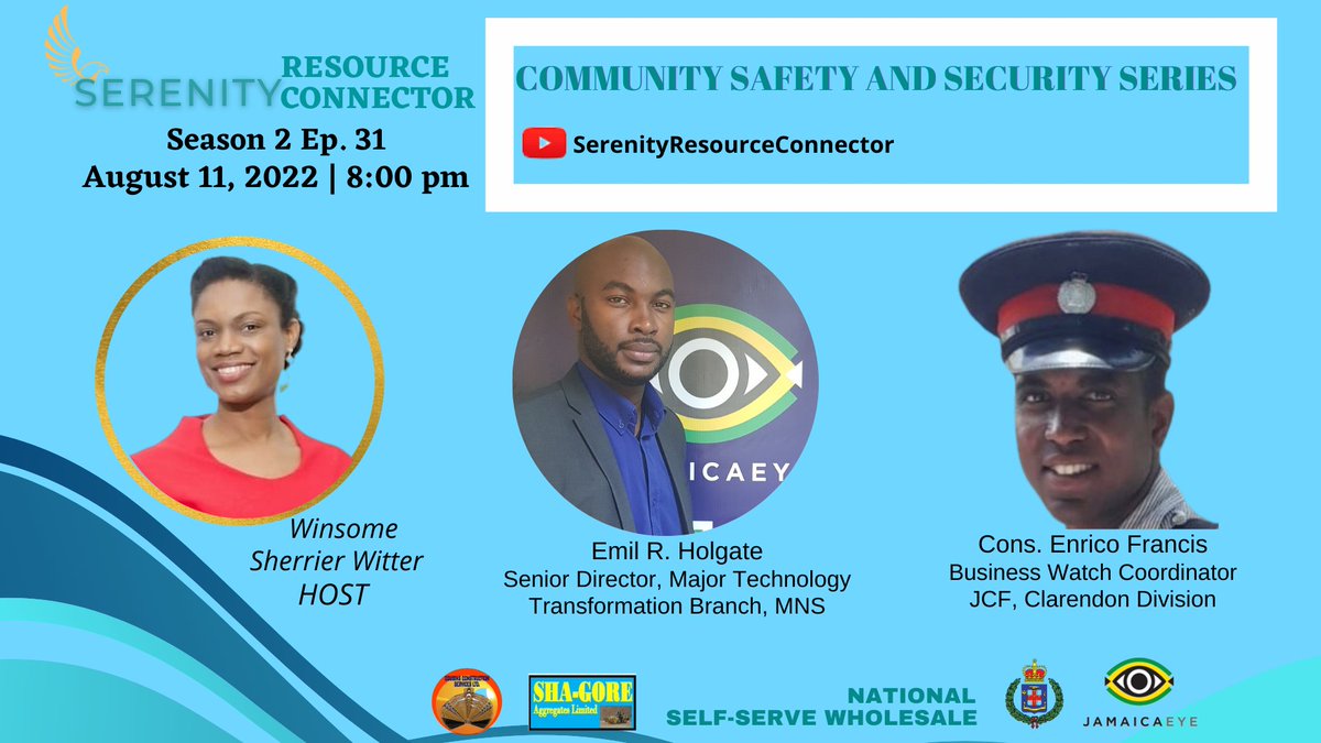 SerenityAdvisor's tweet photo. In this episode of the Community Safety And Security Series, we discuss @mnsgovjm @JamaicaConstab Business Watch and JamaicaEye Programmes.
https://t.co/ZfzAP74J9N
#communitysafetyandsecurity #JamaicaConstabularyForce #jcfprogrammes #BusinessWatch #JamaicaEye #mns https://t.co/zhGwE71w6h