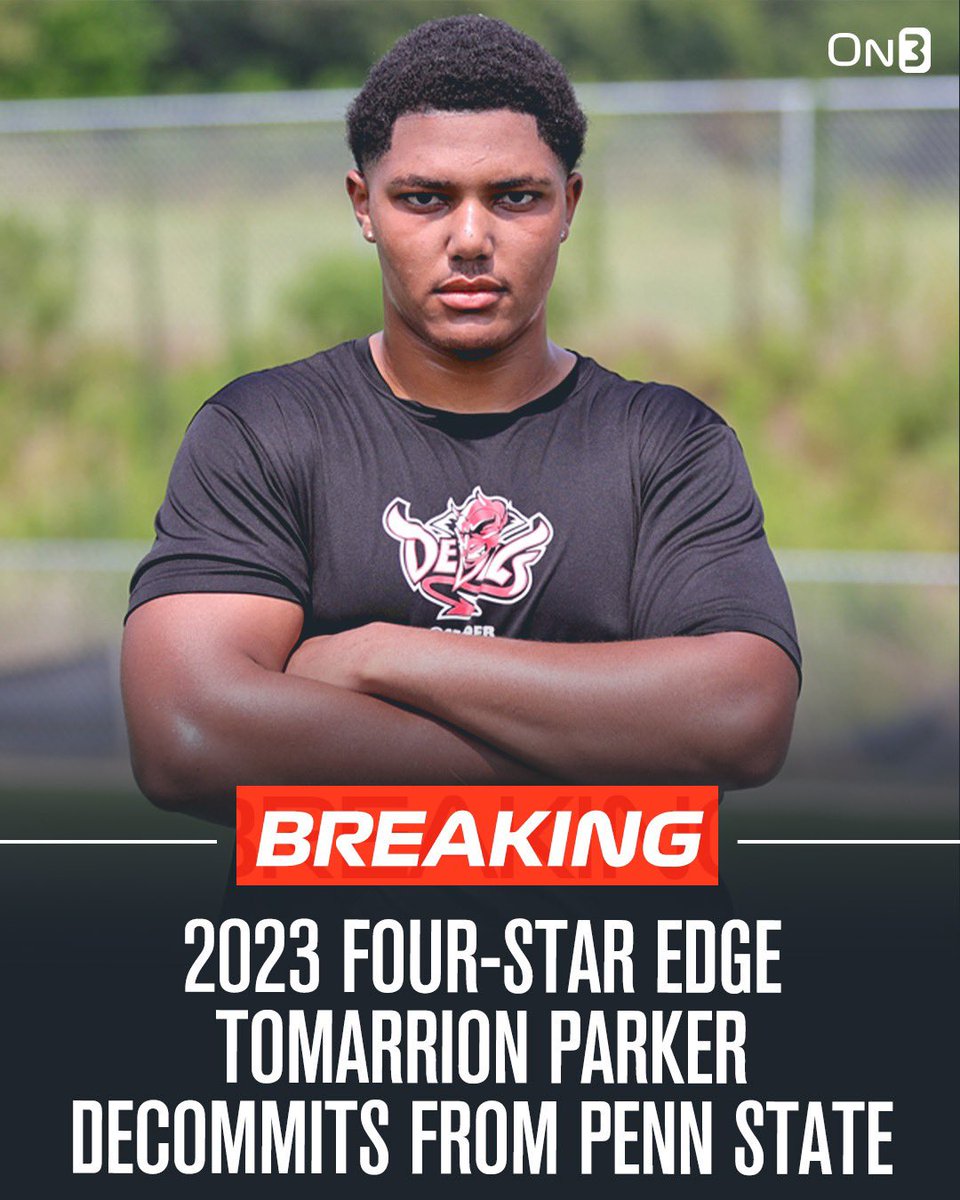 Rivals's tweet photo. 🚨BREAKING🚨 4-star EDGE Tomarrion Parker has decommitted from Penn State. 

More from @ChadSimmons_ HERE: https://t.co/ui5w1Pr70Z https://t.co/8X1YX0Ha17
