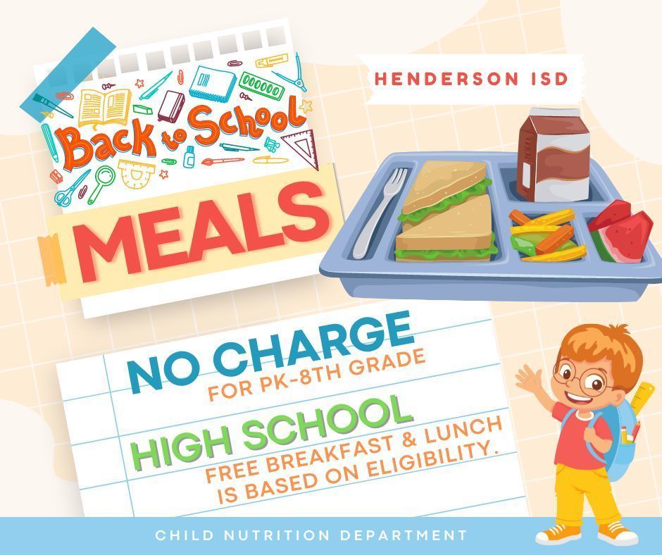 WyliePrimary's tweet photo. Back to school meals!  No charge for PK-8th grade.  High school students will receive a free breakfast &amp; lunch based on their eligibility. https://t.co/KW8Y2xa0NJ