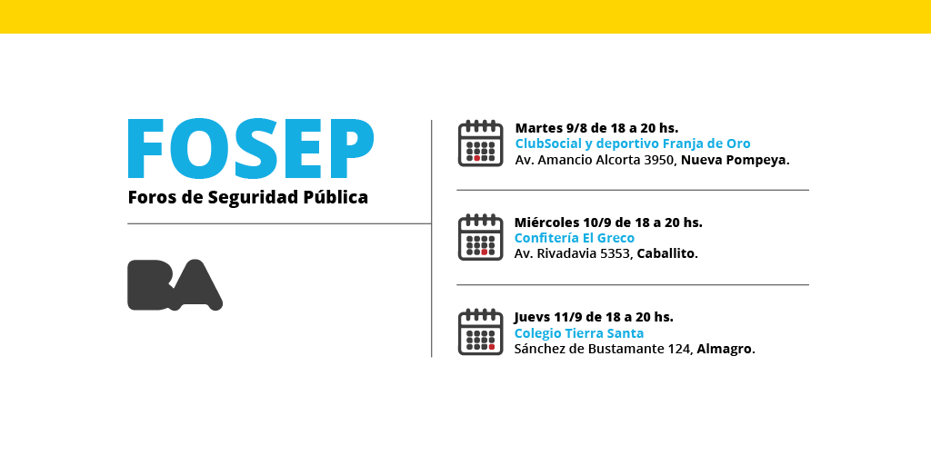 SeguridadBA's tweet photo. Los problemas de los barrios se abordan con las personas que más los conocen. Si sos vecino de la Ciudad, te invitamos a participar de los Foros de Seguridad Pública (FOSEP) para charlar con autoridades. Compartimos el listado de los encuentros por comuna. ¡Tu voz importa! 🙌 https://t.co/X9Vt7HkVbs