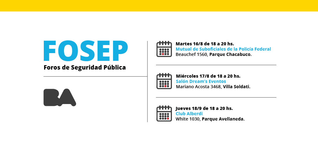SeguridadBA's tweet photo. Los problemas de los barrios se abordan con las personas que más los conocen. Si sos vecino de la Ciudad, te invitamos a participar de los Foros de Seguridad Pública (FOSEP) para charlar con autoridades. Compartimos el listado de los encuentros por comuna. ¡Tu voz importa! 🙌 https://t.co/X9Vt7HkVbs
