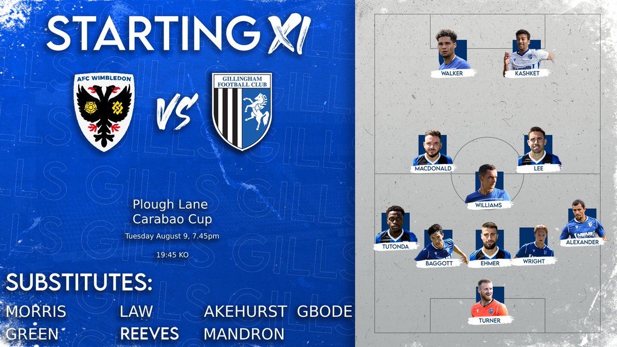 TheGillsFC's tweet photo. 𝗕𝗥𝗘𝗔𝗞𝗜𝗡𝗚 🗞️ | Here is your #Gills team for tonight's @Carabao_Cup first round tie away at @AFCWimbledon. 

⬇️⬇️ https://t.co/cn0Uqtb82f