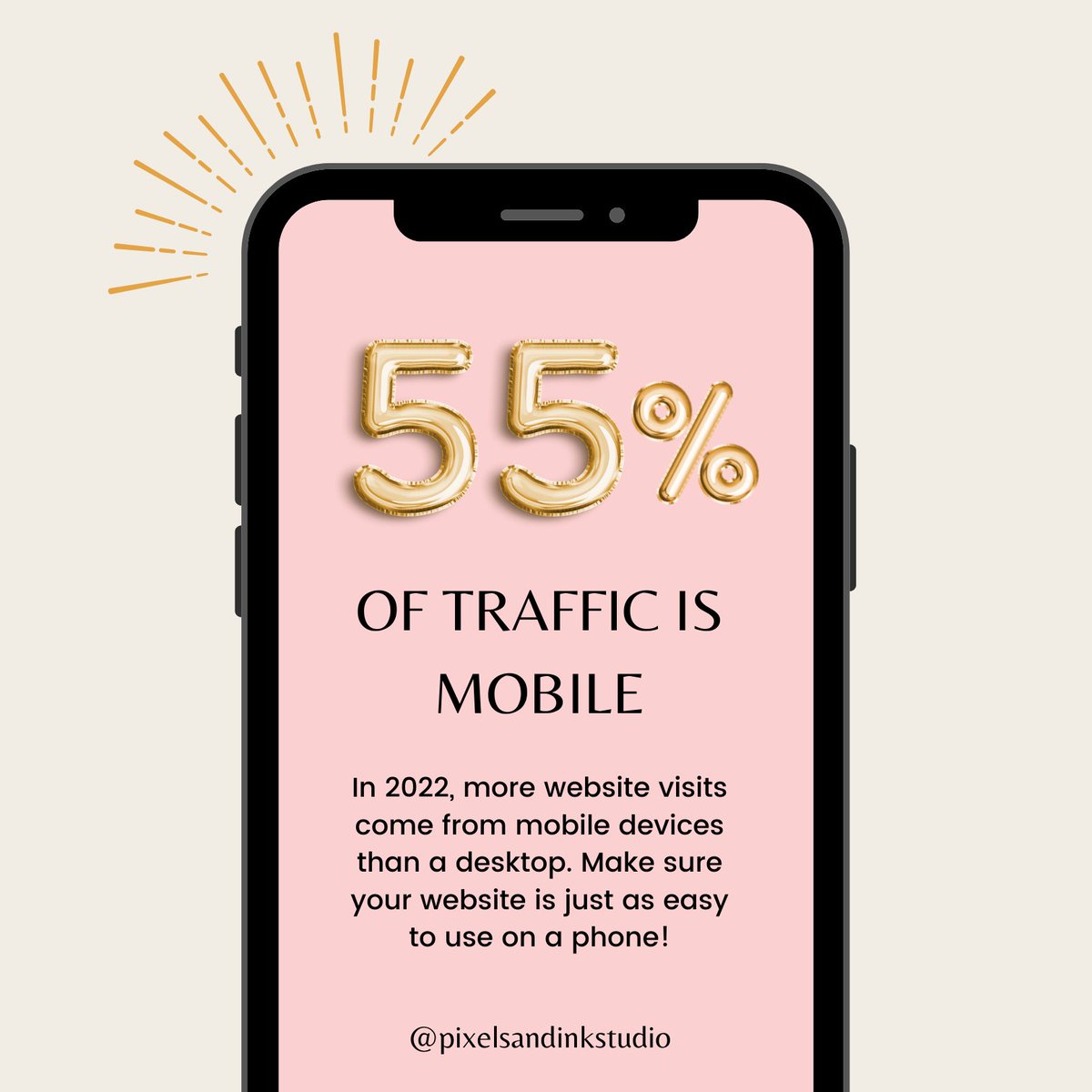 PixelsInkStudio's tweet image. There's a 55% chance you're reading this on a mobile device! Make sure your website &amp;amp; content is compatible for both desktop &amp;amp; mobile.