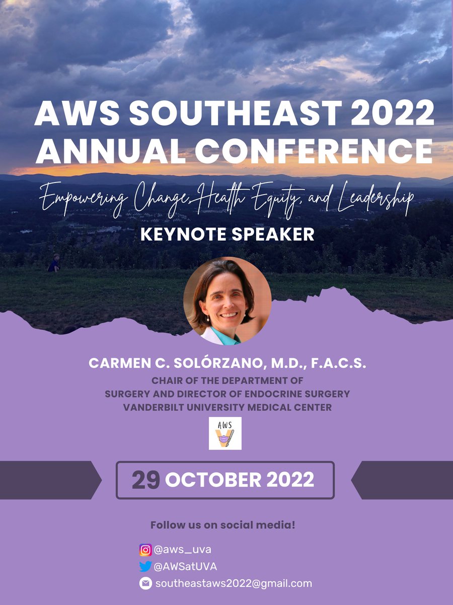 AWSatUVA's tweet photo. We are excited and honored that @Carmensolcar will be our keynote speaker for AWS SE 2022! We are excited for her talk -- "Surgery as a career: How I ended up here".

Register for AWS SE 2022 here: https://t.co/LrzauXXPkT https://t.co/qAVfZ9VbfU
