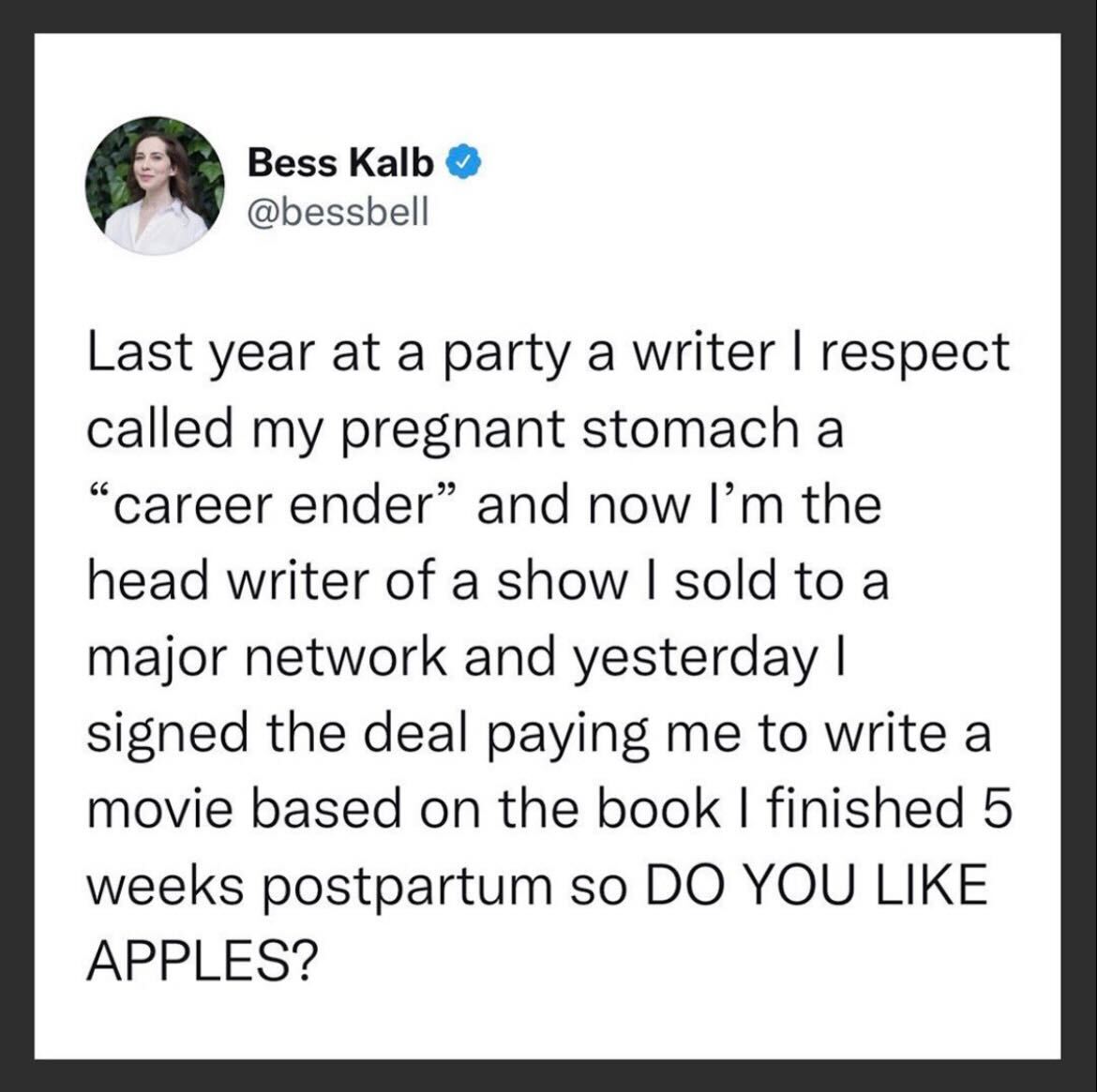 femalequotient's tweet image. You go, girl! 🍎🍎🍎 

👉 @bessbell 

#workingmom #writer