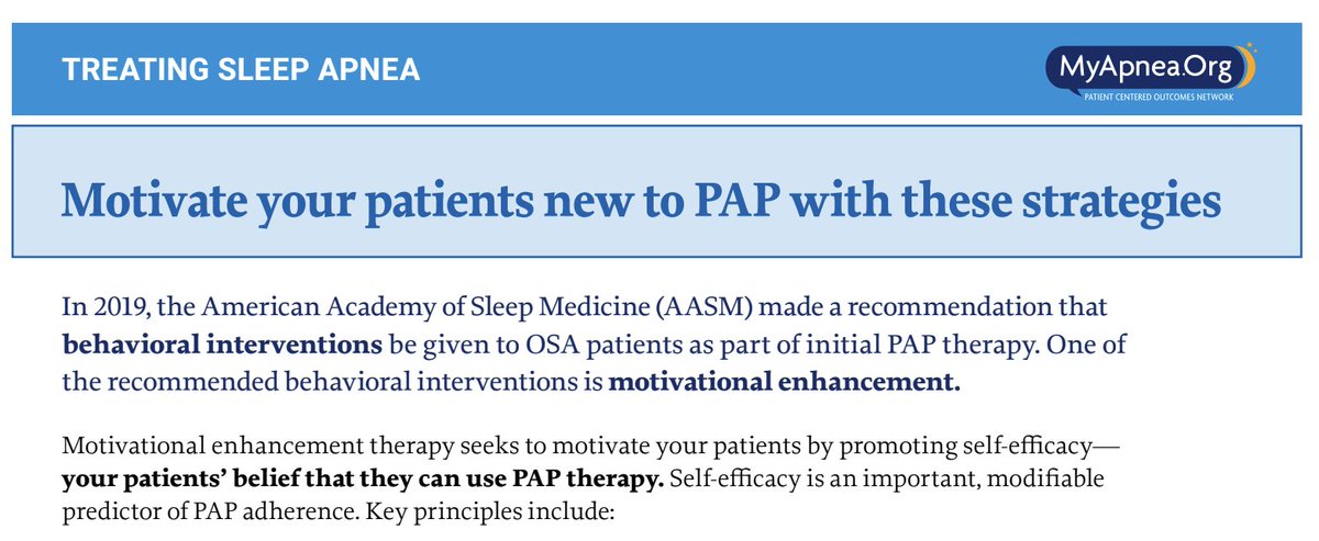 Calling all #SleepProviders: Head over to @MyApnea for simple strategies on how to motivate your patients using PAP #ClinicalPearls myapnea.org/resources