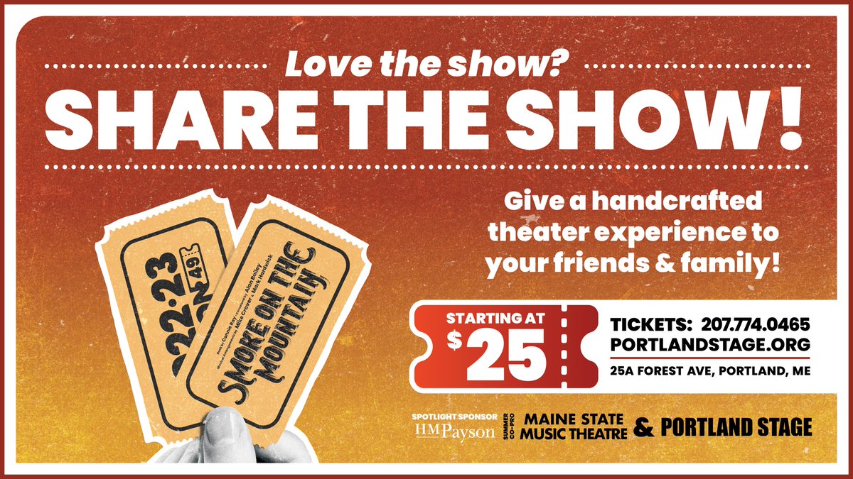 Love the show? Then share the show with your friends and family! Give the gift of a handcrafted theater experience with our co-production with Maine State Music Theatre of Smoke on the Mountain! 
Buy Tickets: portlandstage.org/show/smoke-on-…