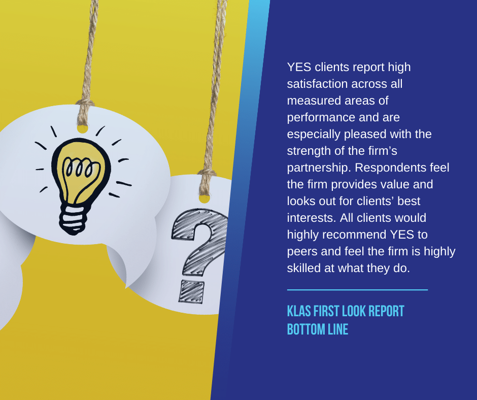 YesHIMconsult's tweet image. The client feedback from our #KLAS First Look Report doesn't lie - our customers are highly satisfied with our solutions. Download the full report: ow.ly/Pyye50Kg4RS

#YESHIMConsulting #KLASreport #KLASresearch #medicalcoding #auditing #consulting #denialsmanagement #HIM