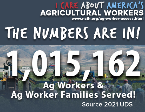 NCFHTX's tweet photo. Exciting news for Ag Worker Health Day! More than 1 MILLION Ag Workers families served in CHCs in 2021! Let's build on this momentum! Join the #AgWorkerAccess Campaign today!! https://t.co/2wlUiJi3De  Access UDS Data https://t.co/kFoKPilgtP  #NHCW22 https://t.co/vadTQWMO13