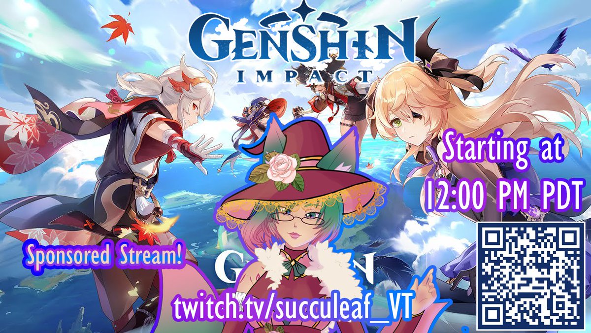 Succuleaf_VT's tweet photo. 🌺✨Today's Special✨🌺
A Bit of #LeafsLounge followed by a #GenshinImpact stream #sponsored by Genshin Impact!
Join me and thousands of others in this open world adventure game available on mobile! Let's reach my goal of 5 new Mobile players!
#PetalViewing #VTuber #VStreamer https://t.co/SuJIcG5VKM