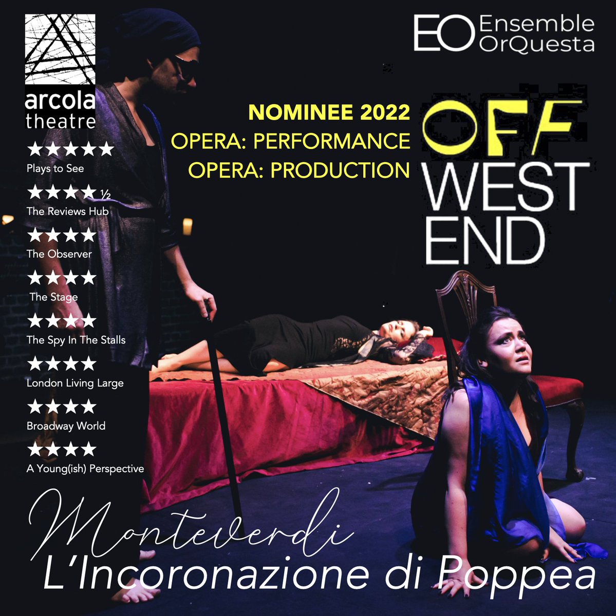Ensemble_OrQ's tweet photo. Thank you to @OffWestEndCom for nominating our L'Incoronazione di Poppea production for two awards!

- OPERA PERFORMANCE
- OPERA PRODUCTION

https://t.co/mr5uiFbBQE

https://t.co/2GD7pKQyOx

#Offies #NewNoms 2022
#Grimeborn Opera Festival @arcolatheatre
➡️ https://t.co/9es8B9OEDs https://t.co/xb6rvUIn1h