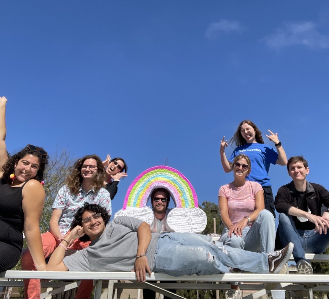 NAR_LAB_UCSD's tweet photo. Our lab 🌈Pride Party🌈was spectacular! Full of rainbow cupcakes, a rainbow piñata, and RENAISSANCE on repeat #QueerInChem https://t.co/YmUfIZgx0I