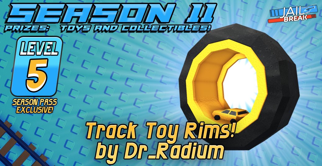 badimo's tweet photo. Let's collect some new toys! SEASON 11 begins this weekend! #Roblox #Jailbreak 

🚀 Level 2: Teddybear Rims by @DingoDoggo2!
👑 Level 3*: Puzzle Couch by @DrRadium88!
🚀 Level 4: Remote Control Wing by @MrSSR_55!
👑 Level 5*: Track Toy Rims by @DrRadium88! 

[Tweet 1/3]... https://t.co/t846pWg3Lc