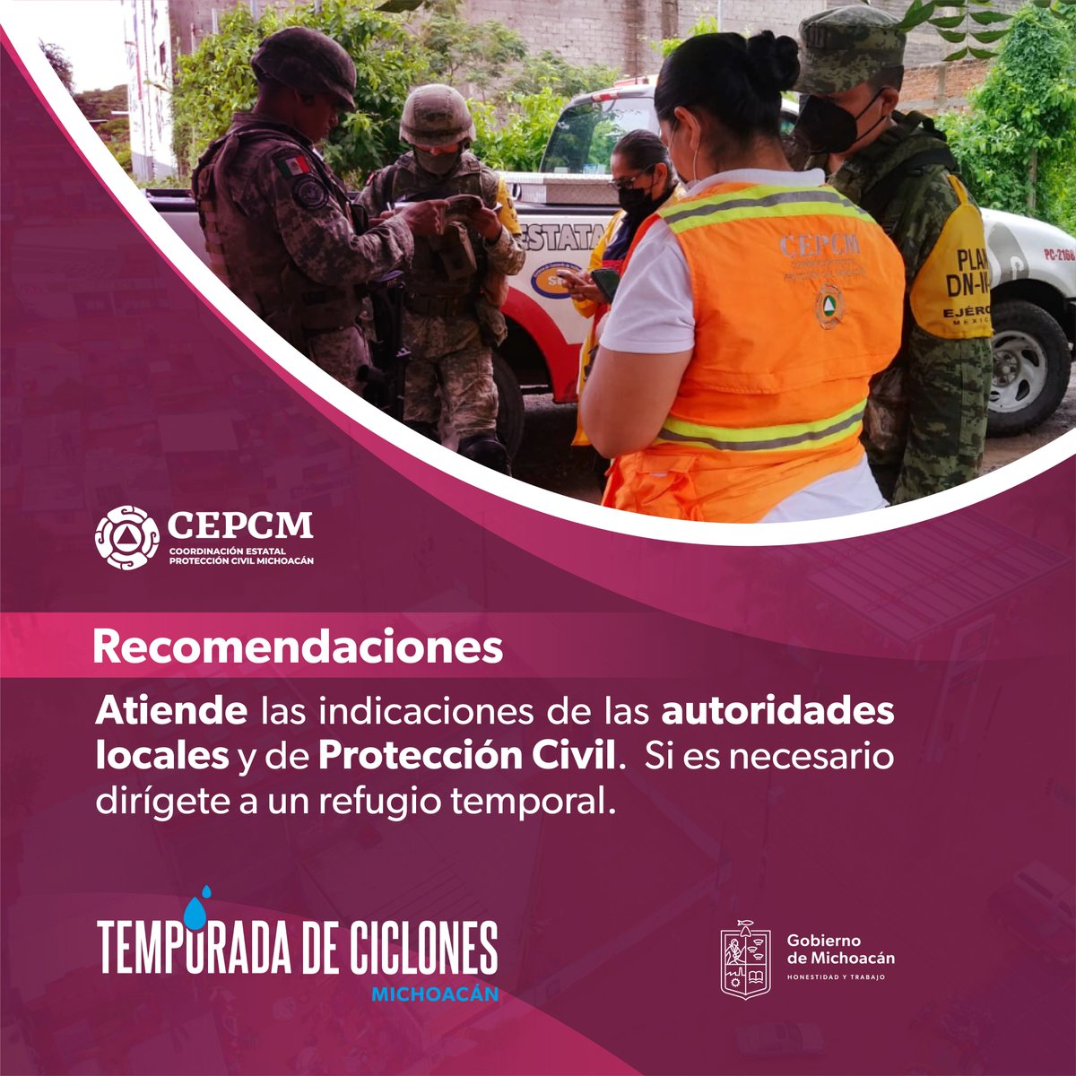 MVargasAndaluz's tweet photo. En esta temporada de ciclones, es muy importante permanecer alerta y atender a todas las indicaciones que las autoridades locales y Protección Civil nos brinden. 

#HonestidadyTrabajo #TemporadaDeCiclones https://t.co/VisnNyfBk7