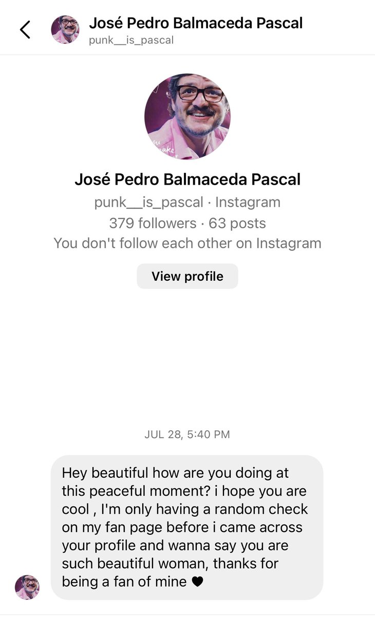 Why do people pretend to be celebrities? It’s weird. 
@PedroPascal1