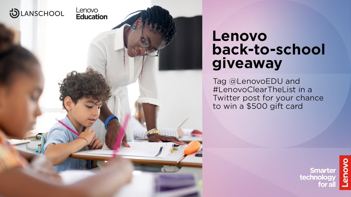 This summer, we’re helping 20 teachers #ClearTheList with $500 gift cards to use toward classroom supplies. To enter, tweet your school name, grade level and subject, <a href="/LenovoEducation/">Lenovo Education</a>, and #ClearTheList by Aug. 12! 

lnv.gy/3zG0ulN