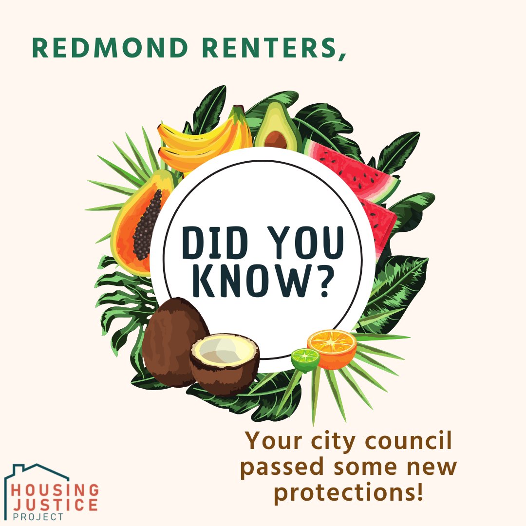 hjpkingcounty's tweet photo. Redmond tenants: these protections went into effect July 30, 2022! #HousingJusticeProject #TenantProtections #RenterProtections #RedmondWA https://t.co/rqHkgetuTy