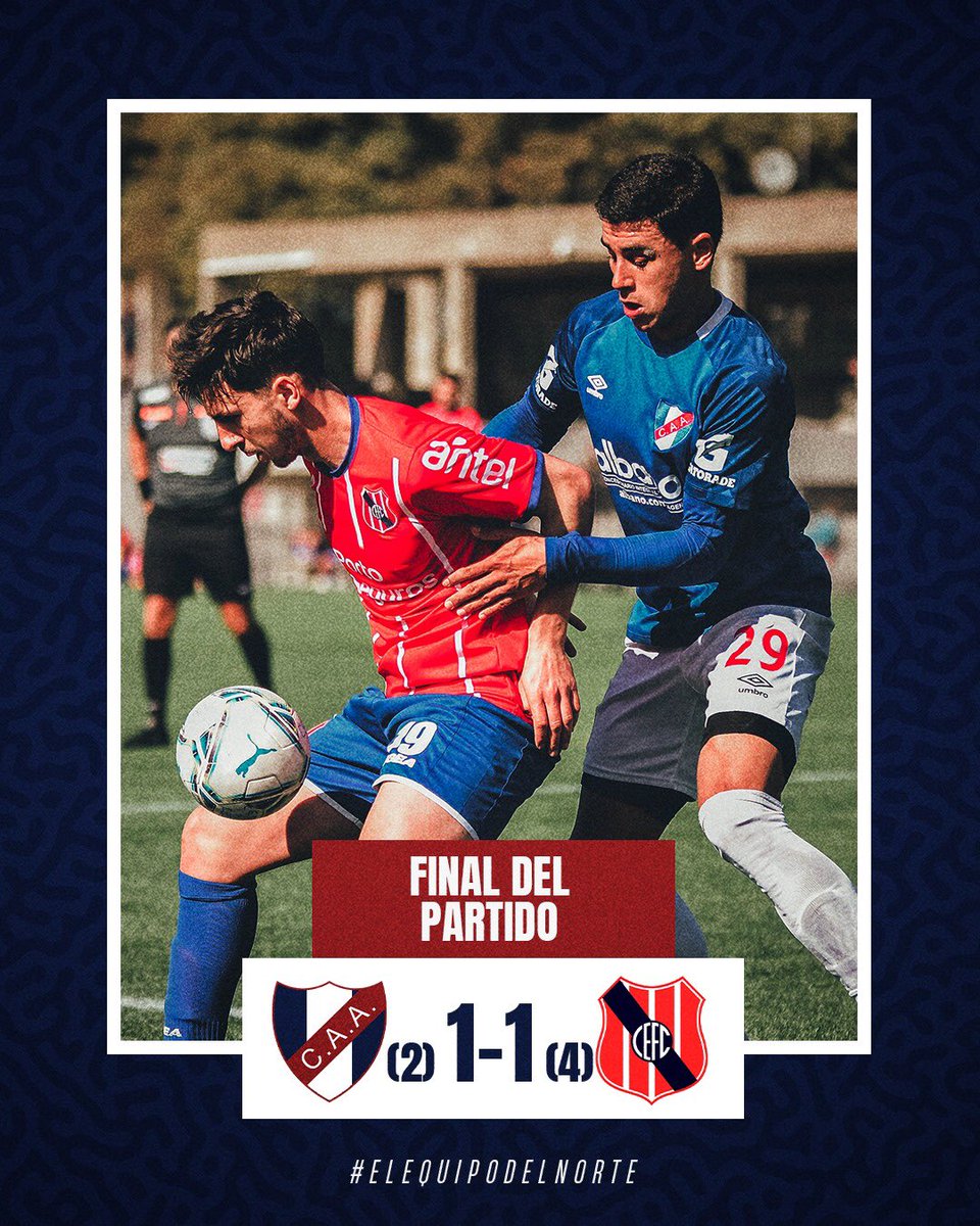 ArtigasSAD's tweet photo. 🔚 Final del partido 

El equipo dejó todo con 10 hombres, forzó los penales pero no alcanzó. ¡A seguir! 

#ElEquipoDelNorte🔵🔴 https://t.co/6in7uJPuxj