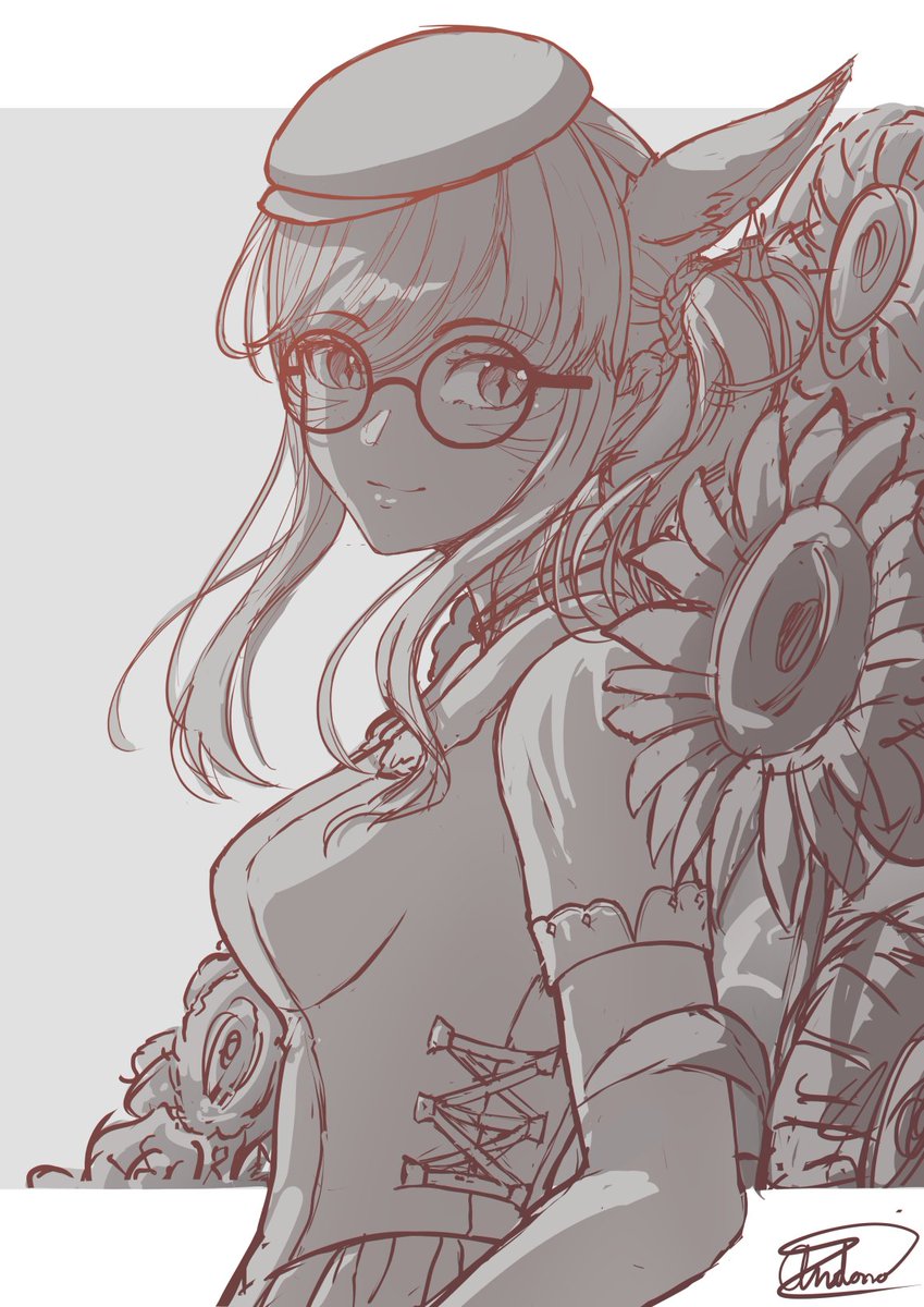 WIP sketch for a commission I'm working on 🥰 Really going for the summer vibes with this one, a blue sky, Sunflowers 🌻☀️ Excited to work on this! #FFXIV #FFXIVART